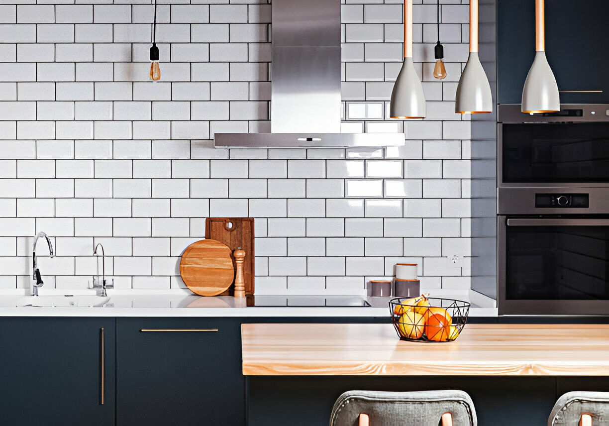 Modern kitchen with subway tile backsplash and minimalist decor